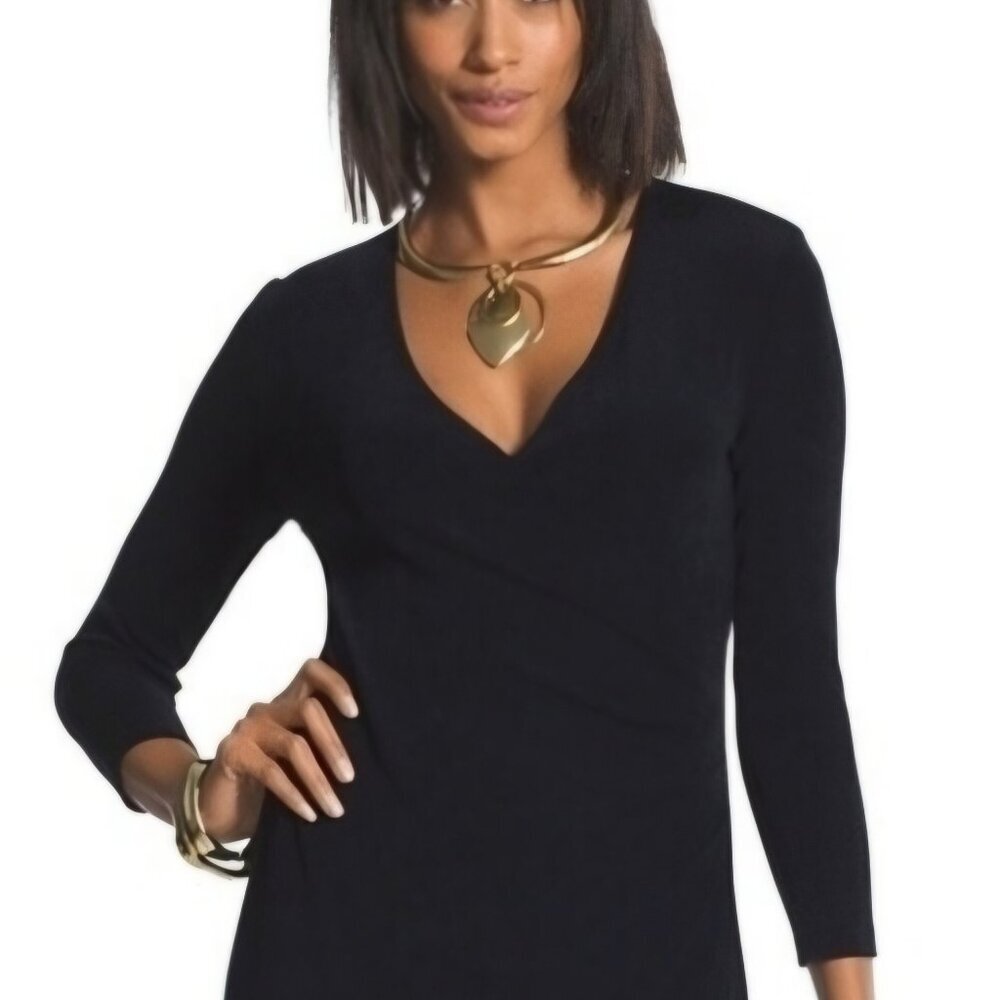 Chico's Travelers faux wrap black cocktail evening out wedding no iron slinky XL
